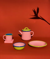 Colorama Small Plate 18cm Soft Pink with Chartreuse Rim