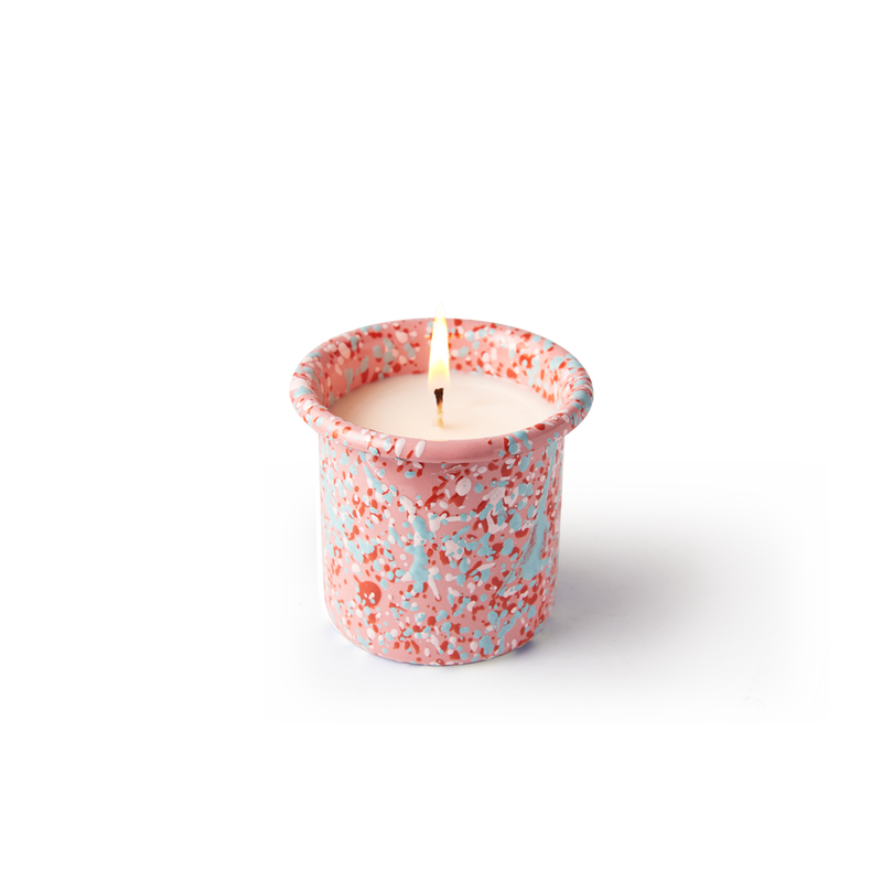 Rose-Vanilla Candle in Rose Splatter Enamelware Container