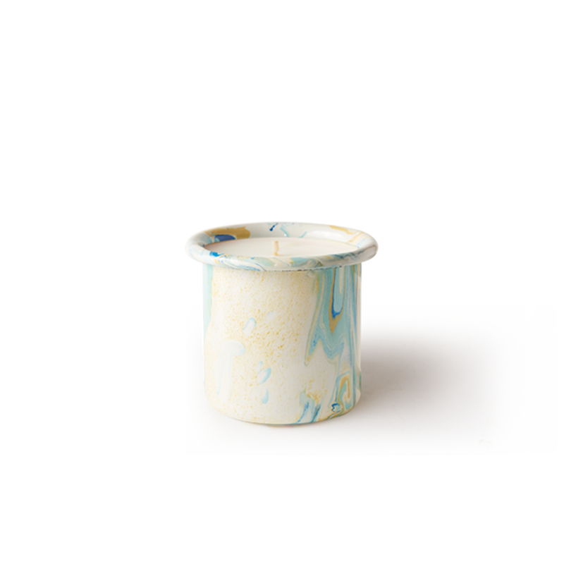 Seaweed-Citrus Candle in New Marble Lemon Cream Enamel Container