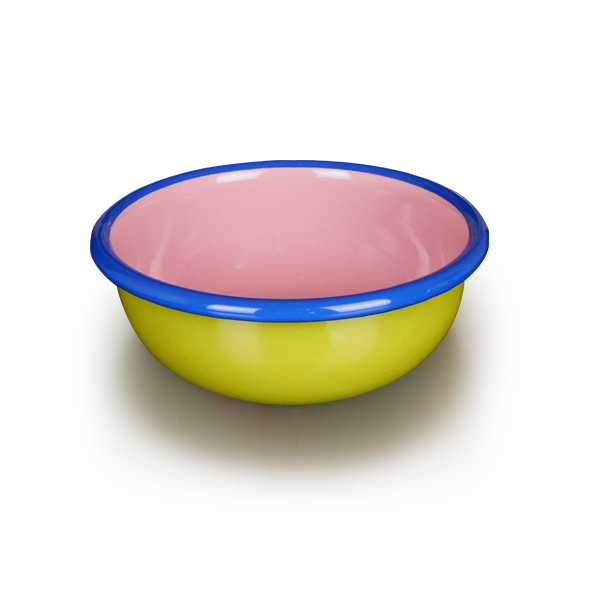 Colorama Bowl 12cm Chartreuse and Soft Pink with Electric Blue Rim