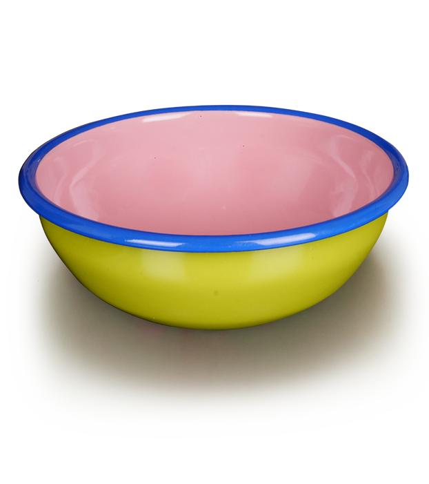 Colorama Salad Bowl 20cm Chartreuse and Soft Pink with Electric Blue Rim