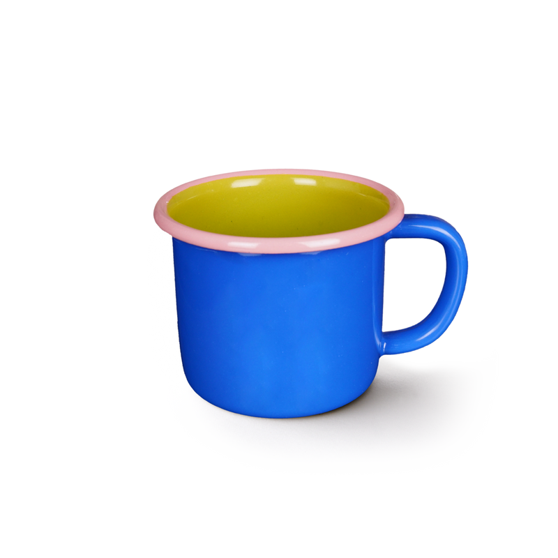Colorama Large Mug 300cc Electric Blue and Chartreuse with Soft Pink Rim