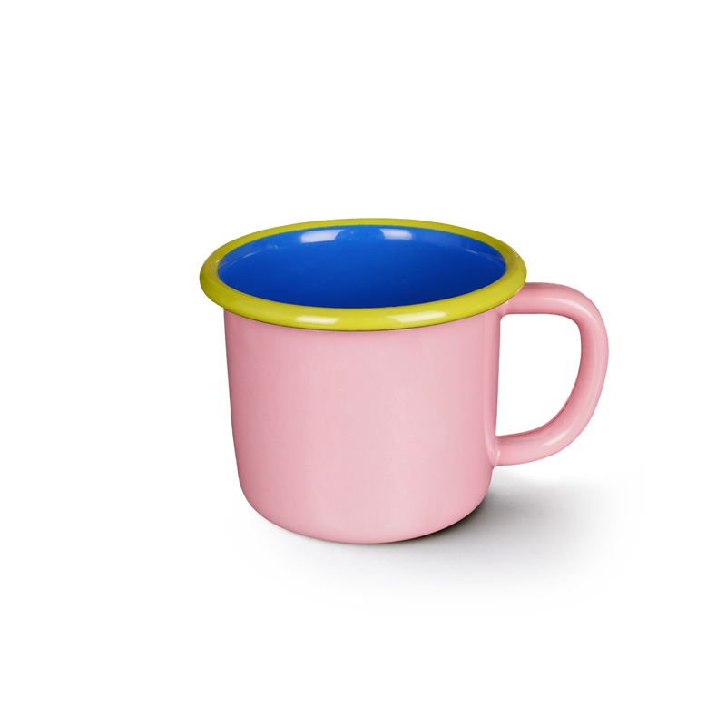Colorama Large Mug 300cc Soft Pink and Electric Blue with Chartreuse Rim