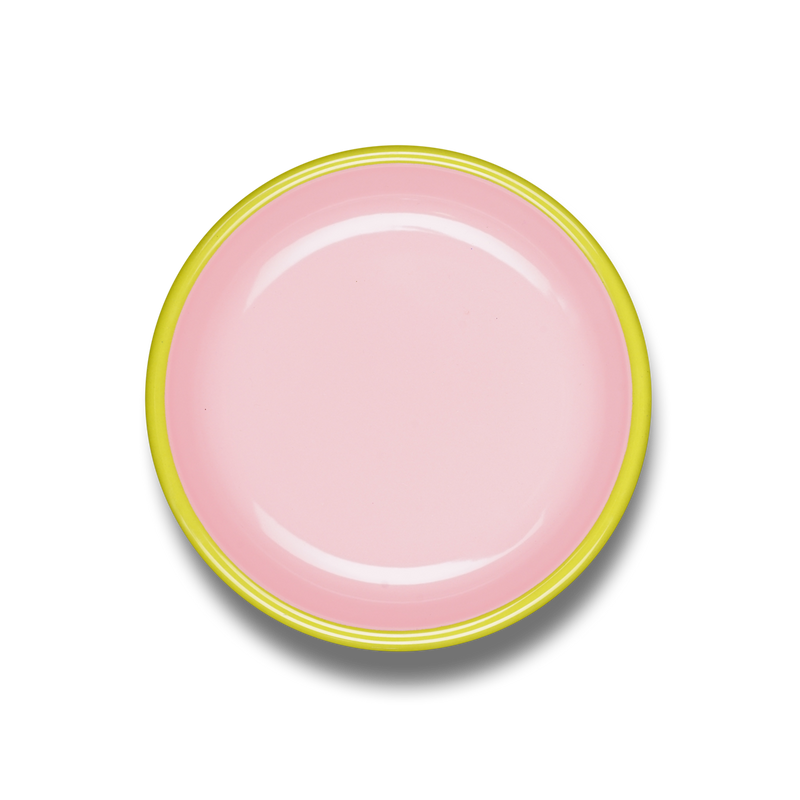 Colorama Small Plate 18cm Soft Pink with Chartreuse Rim