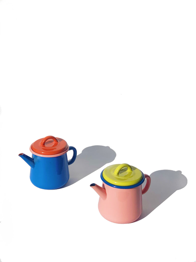Colorama Tea Pot 1000cc Electric Blue and Coral with Soft Pink Rim