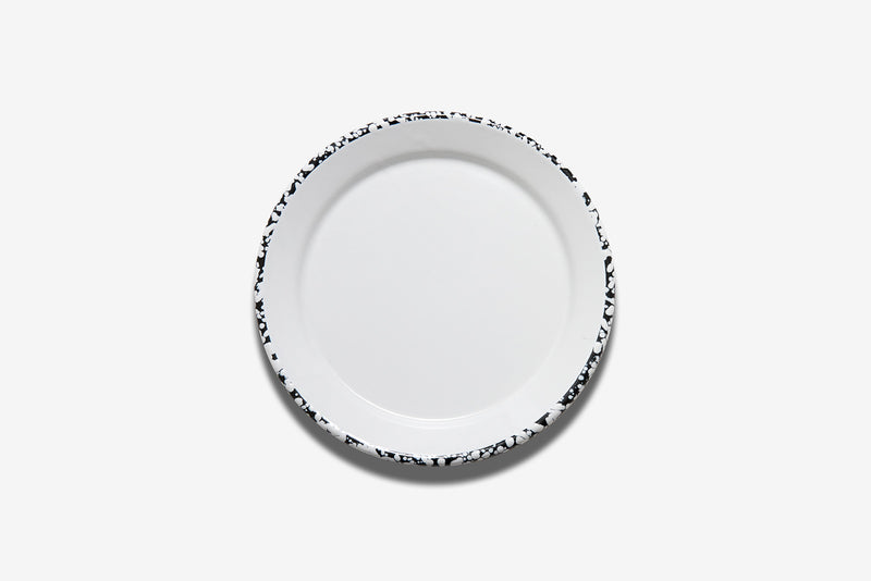 Monochrome Large Flat Plate 25cm White with Splattered Rim