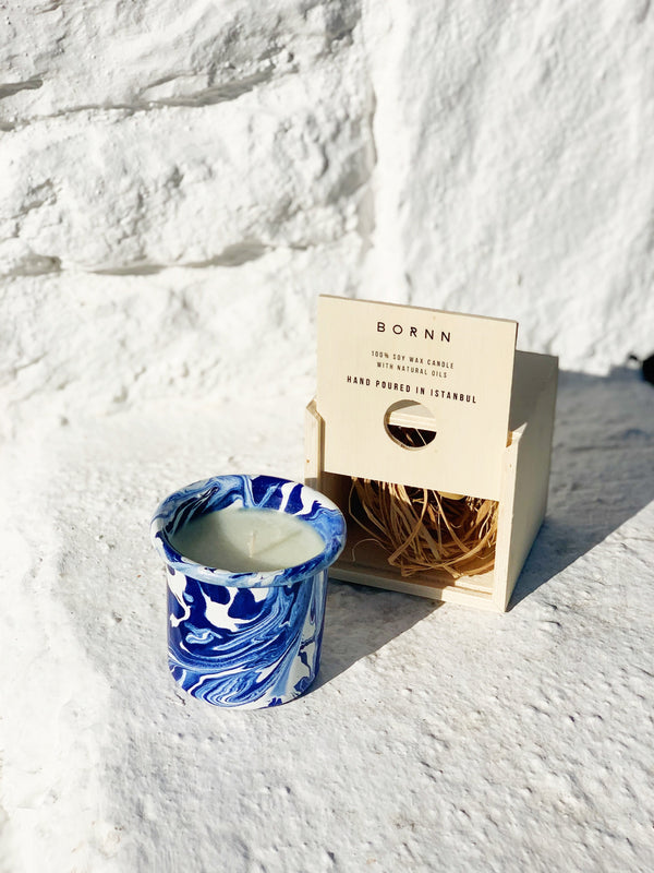 Neroli Candle in Blue Marble Enamelware Container