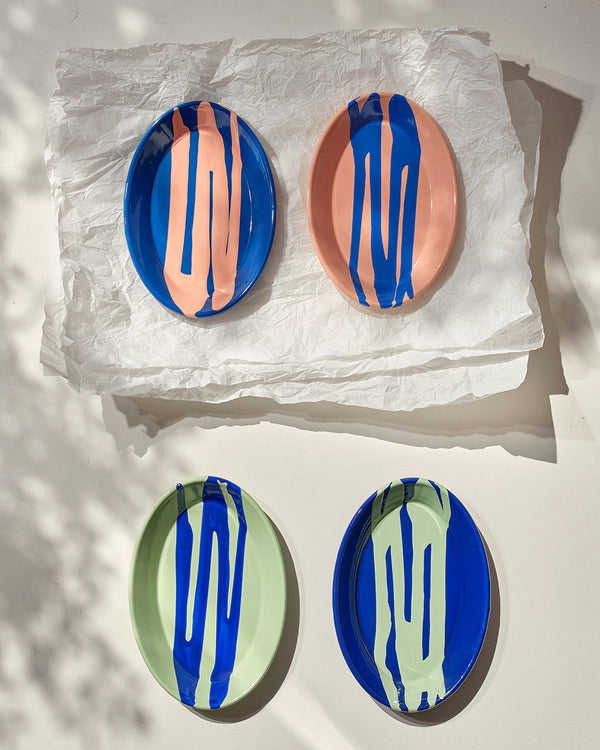 Primavera Pie Plate 30x20cm Cobalt on Peach