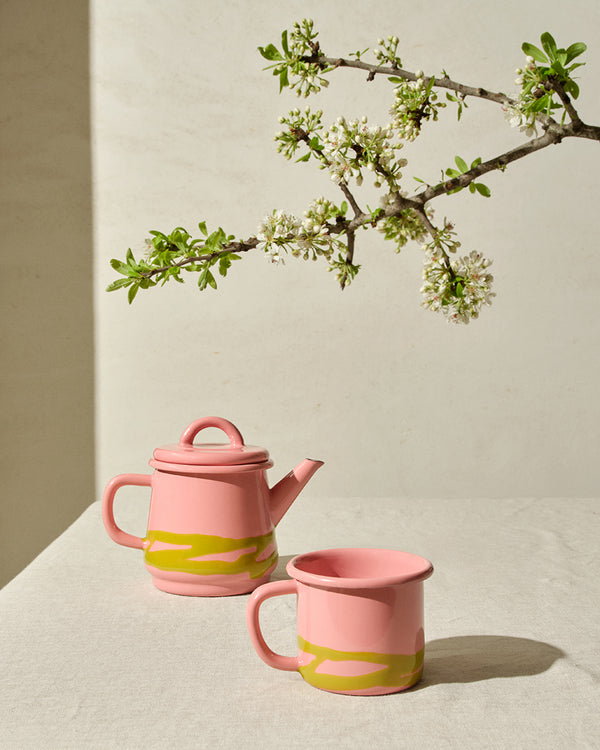Primavera Medium Tea Pot 800cc Chartreuse on Rose